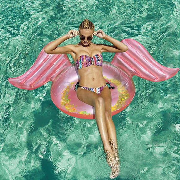 105cm Giant Glitter Angel Wing Rose Gold Inflatable Pool Float For Women Swimming Ring Adult Air Mattress Water Toy boia piscina
